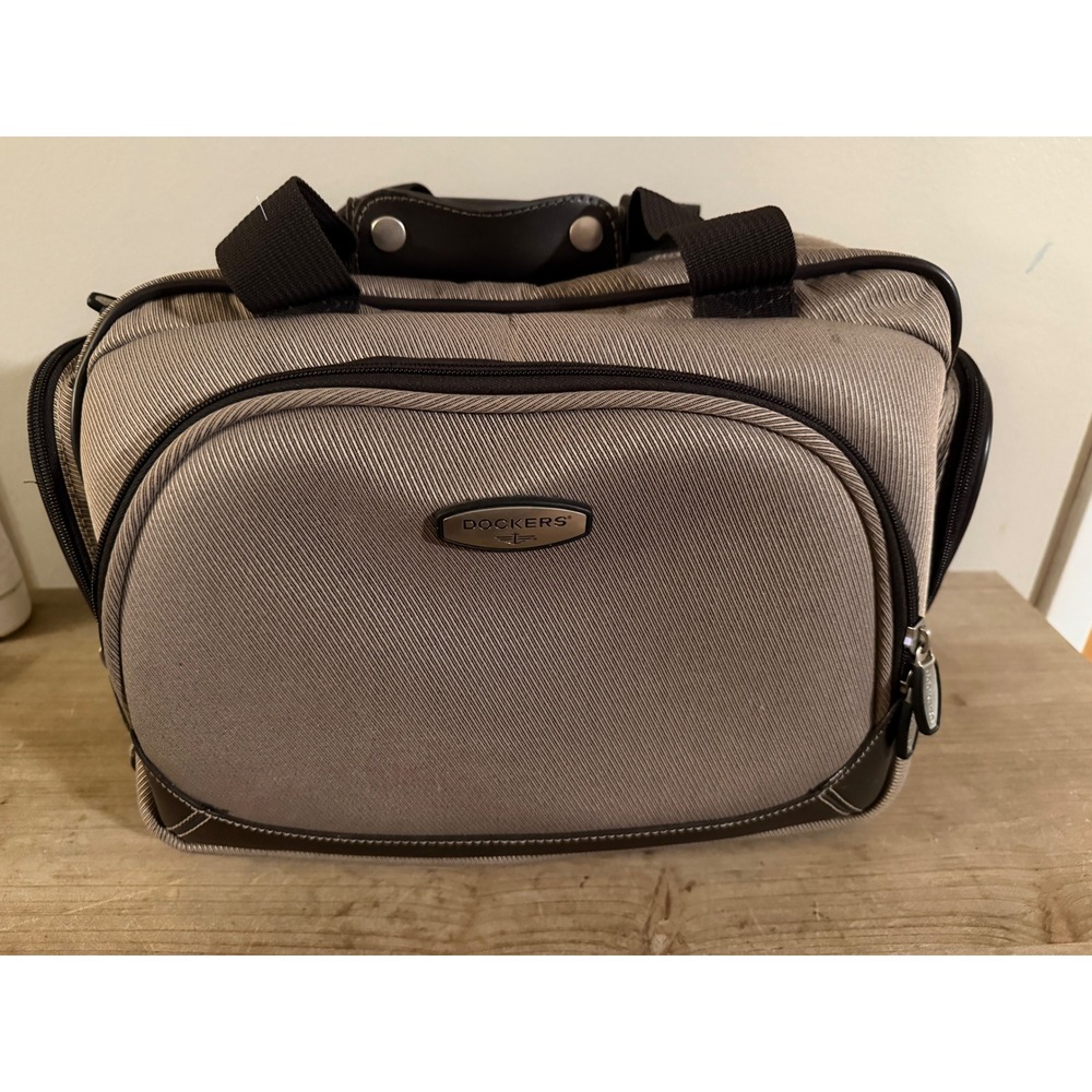Dockers Travel Duffel Bag Tan Brown Striped Weekend‎ Carry On Gym Bag